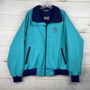 VTG Sportsmaster Jacket Mens XL Turquoise GM Proud General Motors Polarfleece